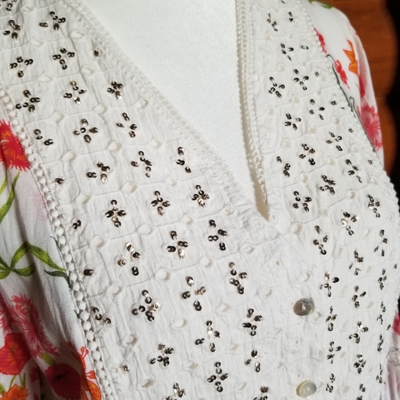 Soft Surroundings Floral Semi Sheer Long Sleeve Blouse Sz PM - Picture 5 of 8